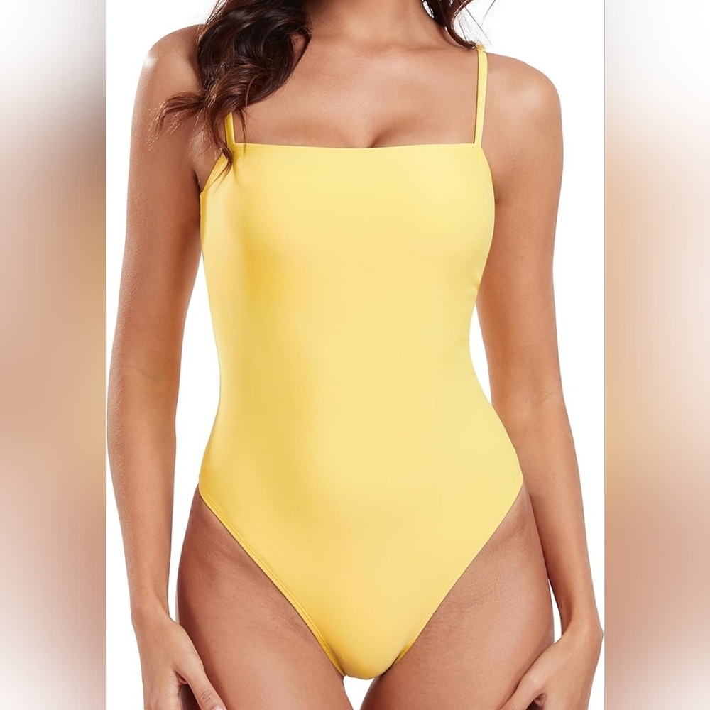 Relleciga Bandeau One Piece Lemon Yellow XL Swim Suit